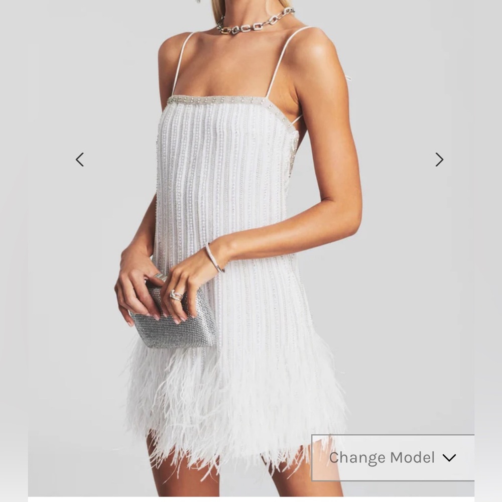 Retrofete Rubina Sequin Feather Dress Sz Small in White